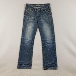 Ring of Fire Jeans Mens 33x32 Blue Slim Straight Culver Blvd Distressed Fade
